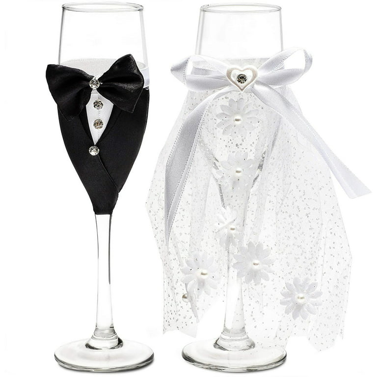 Set of 2 Champagne Toasting Wedding Bride Groom Flutes Reception Glasses